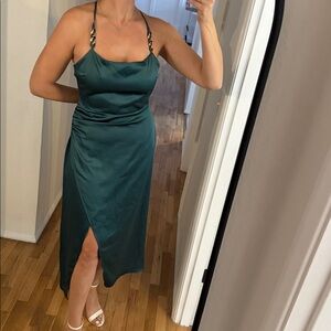 Zara Green Satin Dress with Chain Details